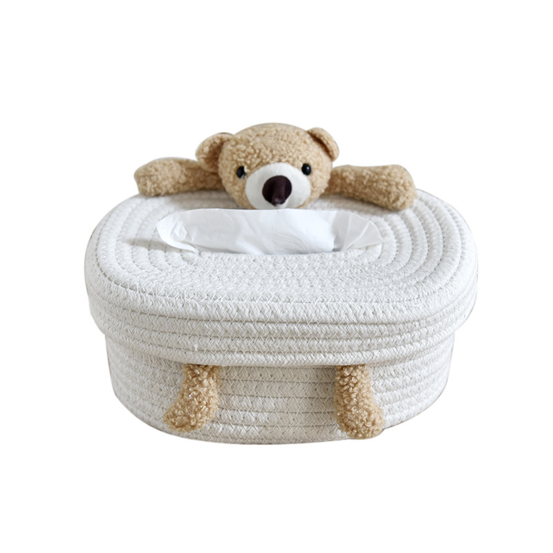 Cute Cotton Rope Woven Tissues Box Cover Colorful Paper Organizer for Kitchen for Facial Paper Basket Living Room Dining Table