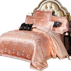 Toptan saten özel baskı yatak takımı 4 adet yatak çarşafı nevresim seti % 100% pamuk düğün yatak seti