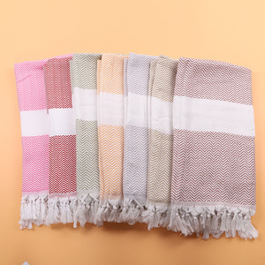 Turkish Tassel Bath <b>Towel</b> 100x180cm Chevron Pattern Polyester Cotton Skin-Friendly <b>Beach</b> <b>Towel</b> for Kids and Adults - Product Image 1