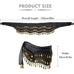 Sciarpa monodimensionale monodimensionale per danza del ventre con 128 monete d'oro stampata da palcoscenico da donna - Product Image 4