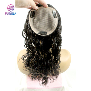 FURINA Base de peau blanche Topper de cheveux humains 12*13 avec 16 pouces d'eau bouclés moelleux femmes Topper de cheveux humains - Product Image 2