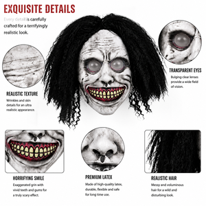 Masque intégral en latex de <span class=keywords><strong>d</strong></span>émon souriant effrayant avec perruque noire bouclée – Accessoire amusant et original pour Halloween, cosplay, maison hantée, fête costumée - Product Image 3