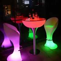 나이트 클럽 라운지 야외 하이 탑 칵테일 led 바 가구 테이블과 의자 led 라운드 테이블 이벤트 파티 정원