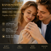 Ensemble de bagues ajustables en moissanite pour couple, 0,1 ct, couleur D, VVS, coupe 3EX, plaqué rhodium S925, bijoux de promesse de mariage pour homme et femme