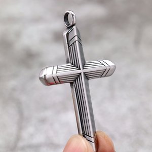 yunnique Stainless Steel <b>Cross</b> Pendant Geometric Design Asymmetry Fashion Necklace For <b>Men</b> And Women Gift Jewelry - Product Image 4