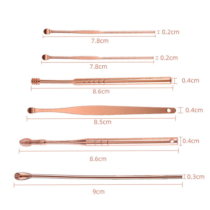 6Pcs/set Stainless Steel Spiral Earpick Wax Remover Curette Ear Pick Cleaner Spoon Care Cleaning Tools Ear Wax Pickers