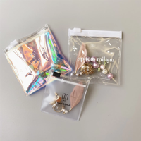 Pochette zippée personnalisée avec logo imprimé pour bijoux, sac en PVC transparent holographique avec fermeture éclair coulissante pour boucles d'oreilles/colliers