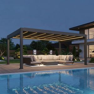 Pergola panoramique en aluminium avec portes coulissantes en verre transparent pour maison de piscine - Product Image 1