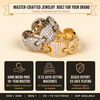 Bague élégante en laiton avec design multi-liens en chaîne et incrustation rainurée, style Hip Hop Iced, plaquée or 14K, sertie de zircons cubiques