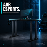 Bureau de Gaming Électrique AOR à Double Moteur 140x70, Hauteur Réglable, LED ARGB RGB, Charge 150kg, Porte-Gobelet, Crochets, Vente en Gros Usine