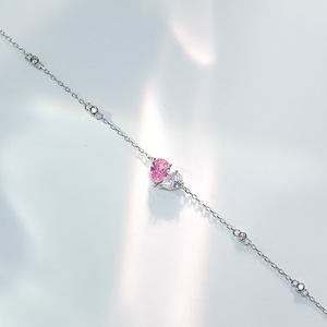 Bracelet chaîne et maillons minimaliste en argent sterling S925 avec zircon en forme de cœur et goutte d'eau pour femme, idéal pour le quotidien et les occasions festives - Product Image 2