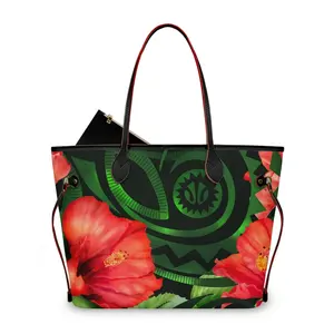 Hawaiian Style Tribal Flower PU Leather Tote Bag With Small Wallet Wholesale in Bulk Large Capacity Female Shoulder Bag Totes