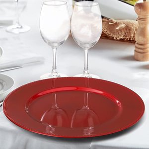 Assiettes de présentation rouges en plastique 13 pouces Assiettes de table rondes en plastique pour mariage de Noël pour événement - Product Image 3