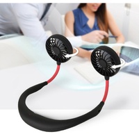 Mini-ventilateur portable léger à porter autour du cou, rechargeable par USB, en plastique, 3 vitesses, pour l'extérieur, avec conception mains libres et écouteurs intégrés