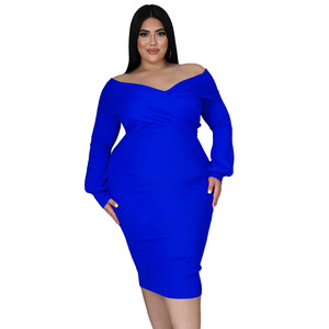 <span class=keywords><strong>Ropa</strong></span> de talla grande para mujeres con curvas en Europa y América, vestido sexy de longitud media con cuello en V y color liso, gran venta en <span class=keywords><strong>Wish</strong></span> - Product Image 3