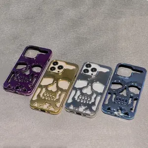 Bulk Fashion Design Electroplate Pc Skull Phone Case For Iphone 11 12 13 14 15 Pro Max Heat Dissipation Protect Back Cover