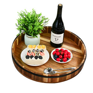 ถาดอาหารทรงกลมอะคาเซียแบบพกพาถาดใส่อาหารสำหรับคนขี้เกียจจัดของพร้อมฐานหมุนสำหรับเสิร์ฟชากาแฟอาหารเช้าโต๊ะรับประทานอาหาร - Product Image 1