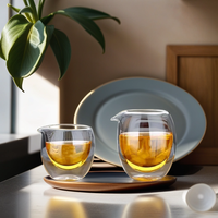 Service à thé Kung Fu en verre borosilicate transparent à double paroi, résistant à la chaleur, soufflé à la main, anti-fuite, 150 ml et 200 ml, compatible lave-vaisselle et micro-ondes