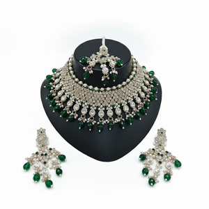 <b>Gold</b> Plated Brass Zircon Bridal Jewelry <b>Set</b> Choker Necklace Drop Earrings Tikka High Quality Party Wedding Gift Ethnic Jewelry - Product Image 2