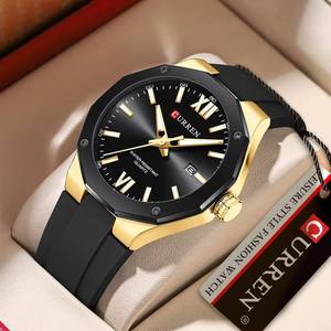 Montres CURREN 8465 vertes pour hommes, étanches, bracelet en silicone, montres sport à quartz, Reloj, bracelet de mode, montres de luxe pour homme - Product Image 5