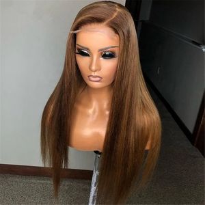 Parrucca Economica con Frontale in Pizzo, <span class=keywords><strong>Capelli</strong></span> Vietnamiti Grezzi, Colore Ombré Marrone-Caffè, Chiusura 5x5, Parrucche Lisce Yaki per Donne di Colore - Product Image 2