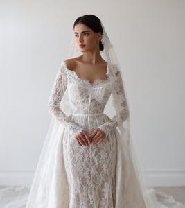 فستان زفاف وسهرة أنيق من شارون سعيد طراز SW526 بتصميم حورية البحر بدون أكتاف من الدانتيل الأبيض للنساء، فساتين حفلات وسهرات (غير متوفر في المخزون) - Product Image 2