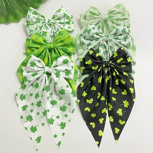 Nouveau vert imprimé nœud papillon ruban <span class=keywords><strong>pince</strong></span> à cheveux élégant clou de girofle à quatre feuilles épingle à cheveux St Patricks jour cheveux cravate - Product Image 1