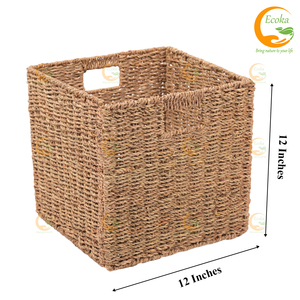 Woven Water Hyacinth Eco-Friendly Rectangle <b>Foldable</b> <b>Basket</b> Home Decor Clothing Storage Modern Vietnam Ecoka - Product Image 3
