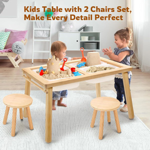3-in-1 Kids Wood Sensory <b>Table</b> and Chair Set for Bedroom Use Play <b>Study</b> Art & Dining with Storage for School Activities - Product Image 3