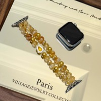 Bracelet de luxe en perles de cristal de citrine naturelle pour Apple Watch Ultra 2/9/8/SE, bijou élégant fait main en quartz jaune, cadeau