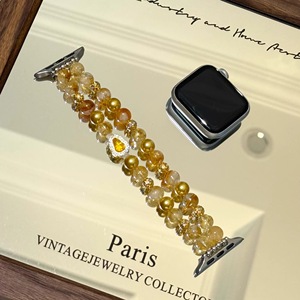 <span class=keywords><strong>Bracelet</strong></span> de luxe en perles de cristal de citrine naturelle pour <span class=keywords><strong>Apple</strong></span> <span class=keywords><strong>Watch</strong></span> Ultra 2/9/8/SE, bijou élégant fait main en quartz jaune, cadeau - Product Image 1