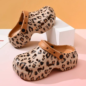 Ladies' EVA Leopard Print Massage Anti-Slippery Flat <b>Clogs</b> Adjustable Thick Sole Sandals Breathable Indoor/Outdoor Use Slippers - Product Image 2