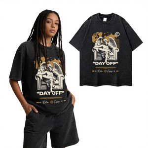Street-Style American Vintage Loose Oversized Distressed T-Shirt with Angel Statue <b>Print</b> Short Sleeve - Product Image 1