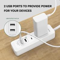 2 Stopkontak, 13A, Tegangan Terukur 125V, Indikator LED, Stopkontak Ekstensi ETL, Stopkontak Ekstensi dengan USB-A