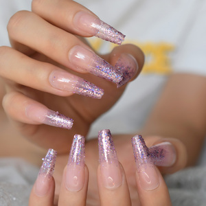 <span class=keywords><strong>Uñas</strong></span> postizas <span class=keywords><strong>acrílicas</strong></span> de alta calidad, <span class=keywords><strong>uñas</strong></span> postizas largas de color rosa claro y medio transparente para ataúd francés - Product Image 2