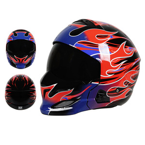 Casque de moto à visière rabattable avec motif graphique cool, visière solaire intégrée, casque intégral pour la conduite de moto sur route pour adultes - Product Image 2