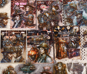 Paquete de 20 Hojas de Pegatinas Autoadhesivas PET, Serie Steam Age, Pegatinas con Personajes de Estilo Retro - Product Image 1