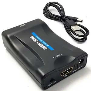 SCART para HDMI - Conversor de vídeo e áudio Adaptador de alta qualidade com Switch SCART/HD PAL/NTSC Vidro Scaler SCART para HDMI Conversor digital