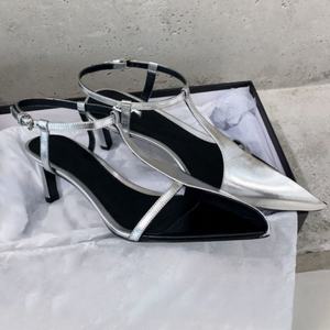 Sandalias de Tacón de Aguja de 5.5cm con Punta en Pico, de Piel de Oveja Genuina, Estilo Sexy para Exteriores con Cierre de Botón para Verano, Venta al Por Mayor de Lujo - Product Image 4