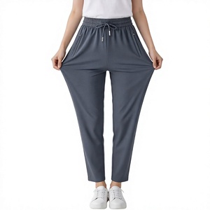 Pantalon décontracté pour femme à taille mi-haute avec cordon élastique, couleur unie, longueur intégrale, idéal pour le printemps - Product Image 4