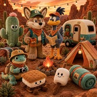 Ensemble de figurines en peluche originales sur le thème de la randonnée dans le désert, Coyote, Roadrunner, Cactus, poupées en peluche