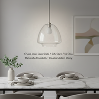 Abat-jour en verre transparent en forme de champignon de style industriel, idéal pour les luminaires suspendus de style côtier minimaliste