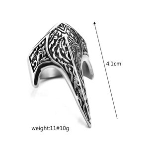 European American Retro Stainless Steel Men's <b>Ring</b> Spike Viking Raven Design Hip Hop Style Gift Jewelry - Product Image 5