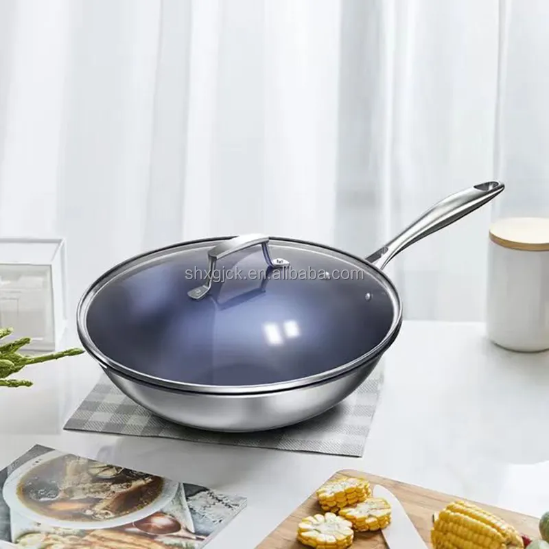 PELITA Wok antiadhésif en acier inoxydable Wok Cuisine saine Batterie de cuisine Wok en titane sans revêtement Cuisson saine Batterie de cuisine