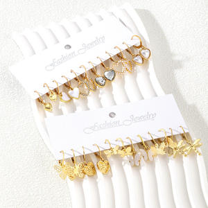 Juego de 12 Pares de Aretes de Zirconia con Forma de Corazón, Mariposa y Libélula, de Aleación de Zinc, Joyería de Moda, Regalo para Mujer 2024 - Product Image 5