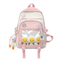 Ransel lucu dengan tas sekolah estetika kapasitas besar aksesori Pin Kawaii mewah sapi imut tas buku lucu untuk anak perempuan remaja