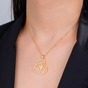 Collier pendentif <span class=keywords><strong>danseuse</strong></span> <span class=keywords><strong>ballerine</strong></span>, cœur, <span class=keywords><strong>danseuse</strong></span>, ballet, charme, collier ras du cou pour femmes, bijoux en acier inoxydable - Product Image 2