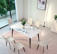 Table à manger moderne avec plateau en marbre, forme rectangulaire, design pliable, pieds en fer
