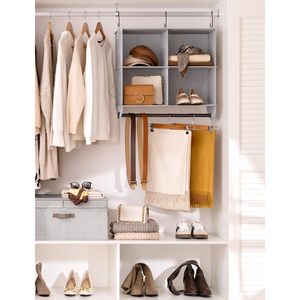 Hanging Closet Organizer 4 Section Fabric <b>Storage</b> With Metal Rod For Bedroom Clothing Organization - Product Image 2