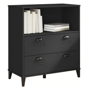 Libreria in Legno Ingegnerizzato Nero con 2 Ripiani, Scaffale Rettangolare Stile Mid-Century Moderno, Arredamento per Soggiorno - Product Image 1